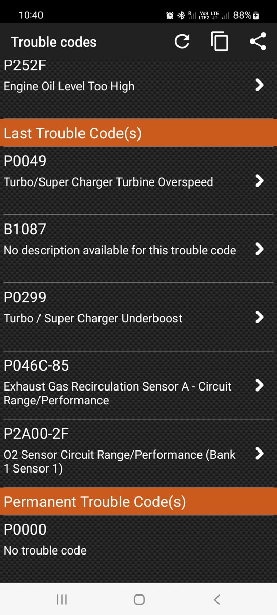 Error codes on the Honda
